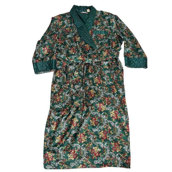 Victorias Secret Vintage Gold Label Long Belted Floral Robe Quilted Collar M/L - Picture 2 of 10